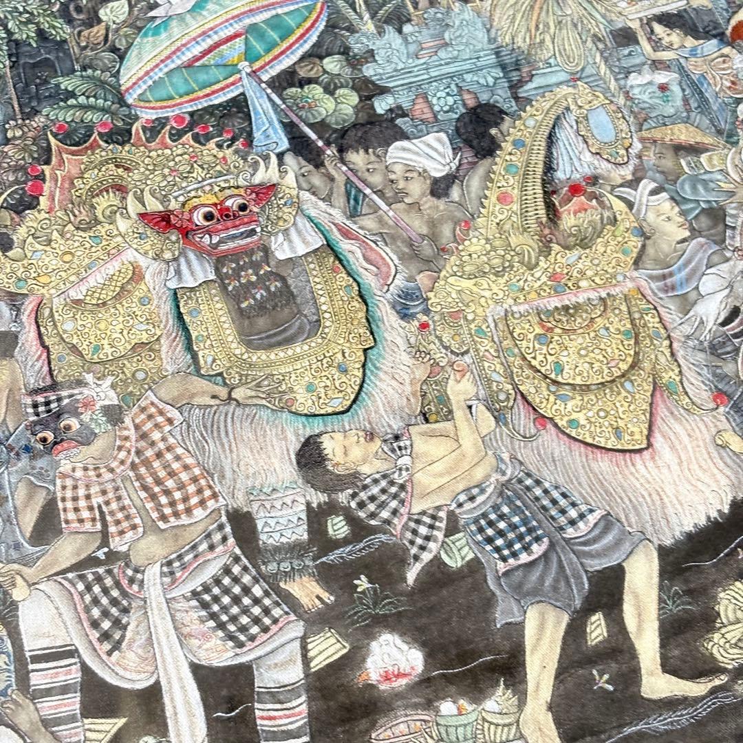 インドネシア バリアート 細密 絵画 サイン 額装