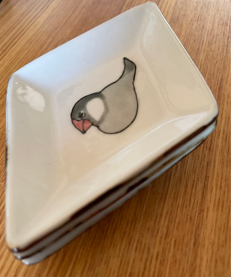 【未使用品】内村七生 桜文鳥 シナモン文鳥 シルバー文鳥 菱形豆皿　3点セット
