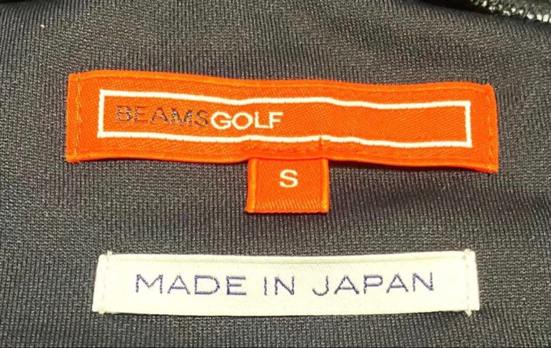 BEAMS GOLF モックネック 半袖 ブラック系ペイズリー柄シャツ　刺繍