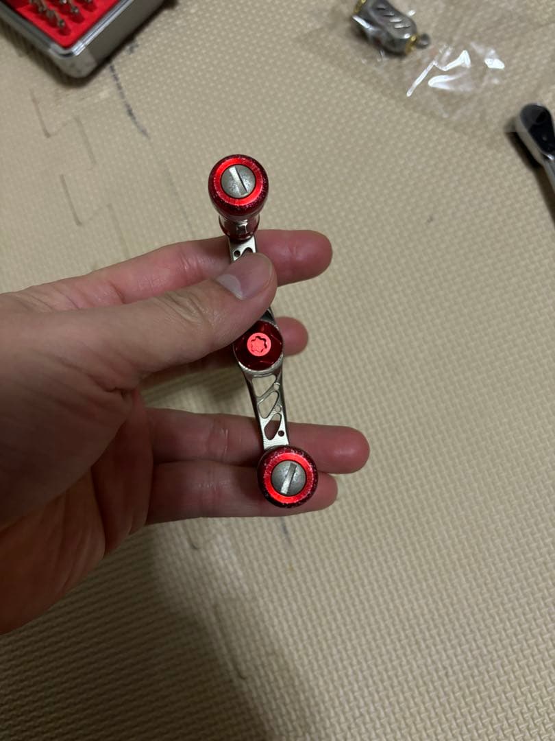 スピニングリールパーツ 8cm シルバー レッドlivre