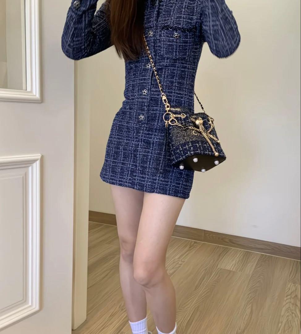 CHANEL ネイビー デニム ショルダーバッグ