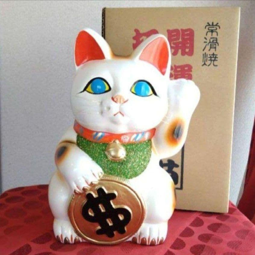3/1迄特別値引✨人気運up『ドル ＄招き猫８号』ドル持ち青目 特別製作品