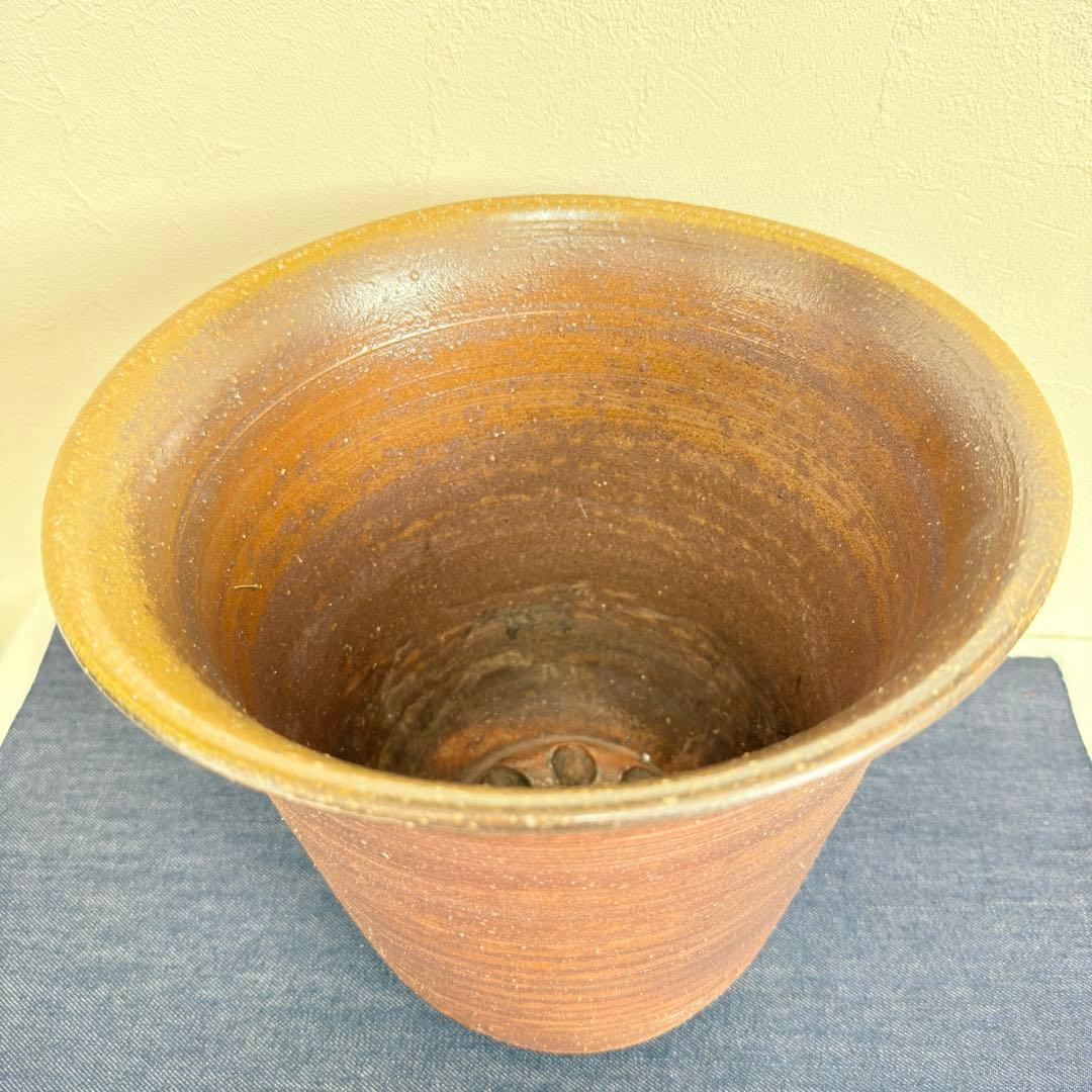 【名工】信楽焼 上田直方 造 蹲 壺 矢印陶印 3kg超 菊底 骨董 花瓶