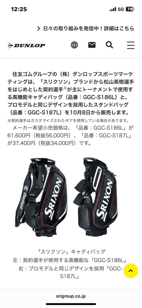 スリクソンGGC-S186L ツアーモデル キャディバック