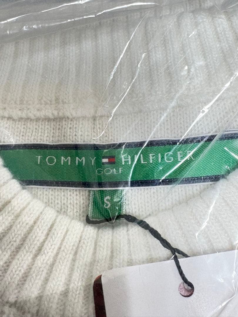 S ☆新品☆ トミーヒルフィガーゴルフ ロゴストライプ クルーセーター　白