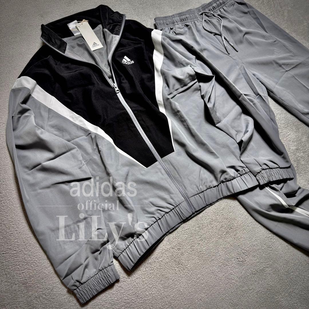 【Ｍサイズ】adidas上下セットアップ　グレー　ブラック　ウーブン　ウインド