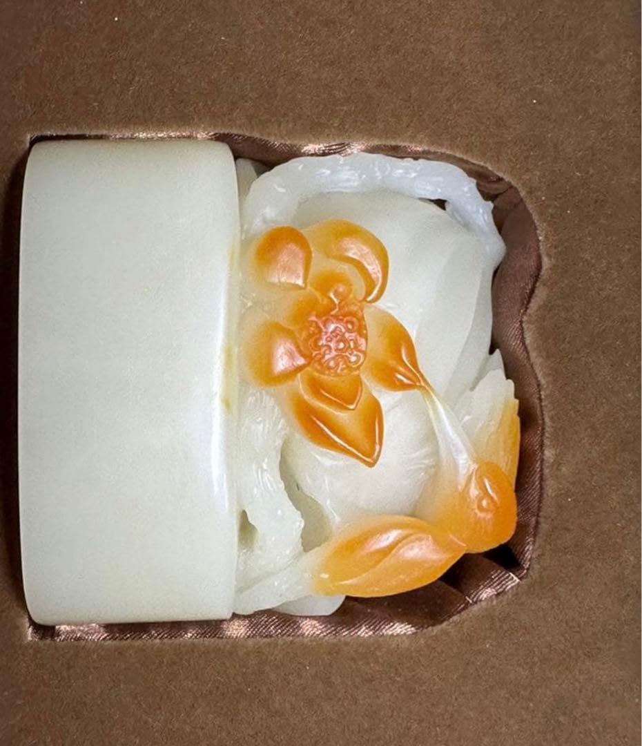 【花鳥】 蓮花　鳥　大材　美品　高級印材　篆刻　印石　寿山石 芙蓉 ヒビ箱付き