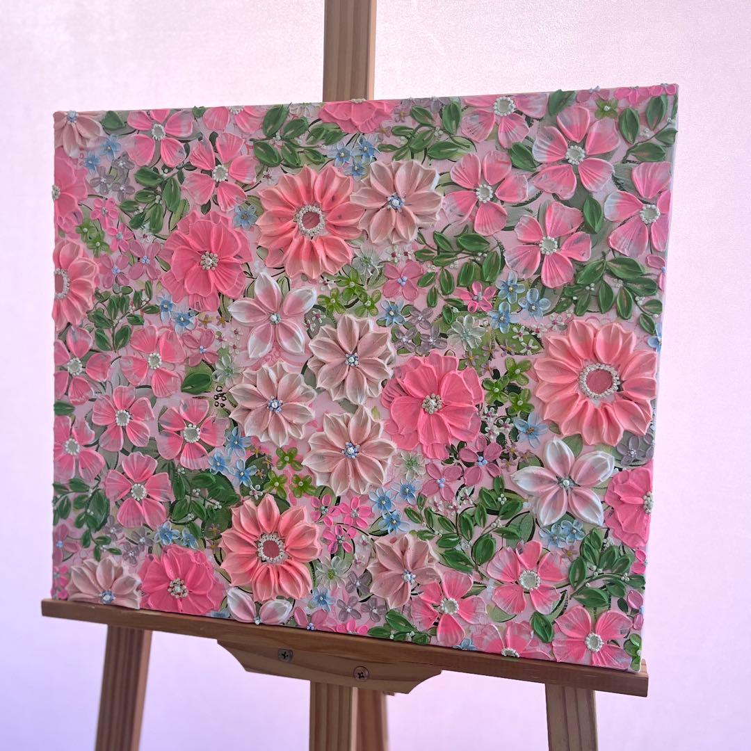 ピンク　ピンクのお花 壁掛けアート 絵画 花の絵 フラワーアート フランフラン