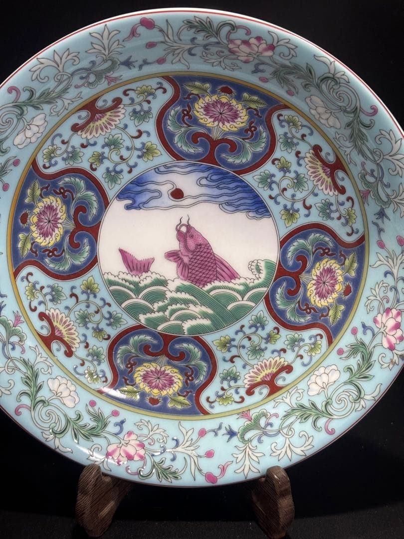 中国　手描き装飾の陶磁器皿