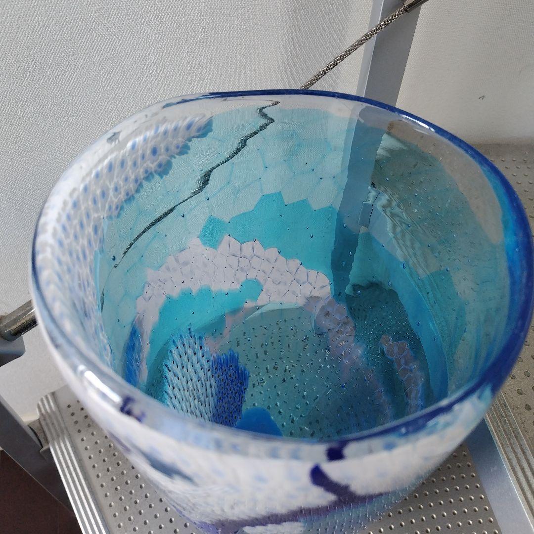 【海外骨董品】アンティークベネチアングラス murano フラワーベース ブルー