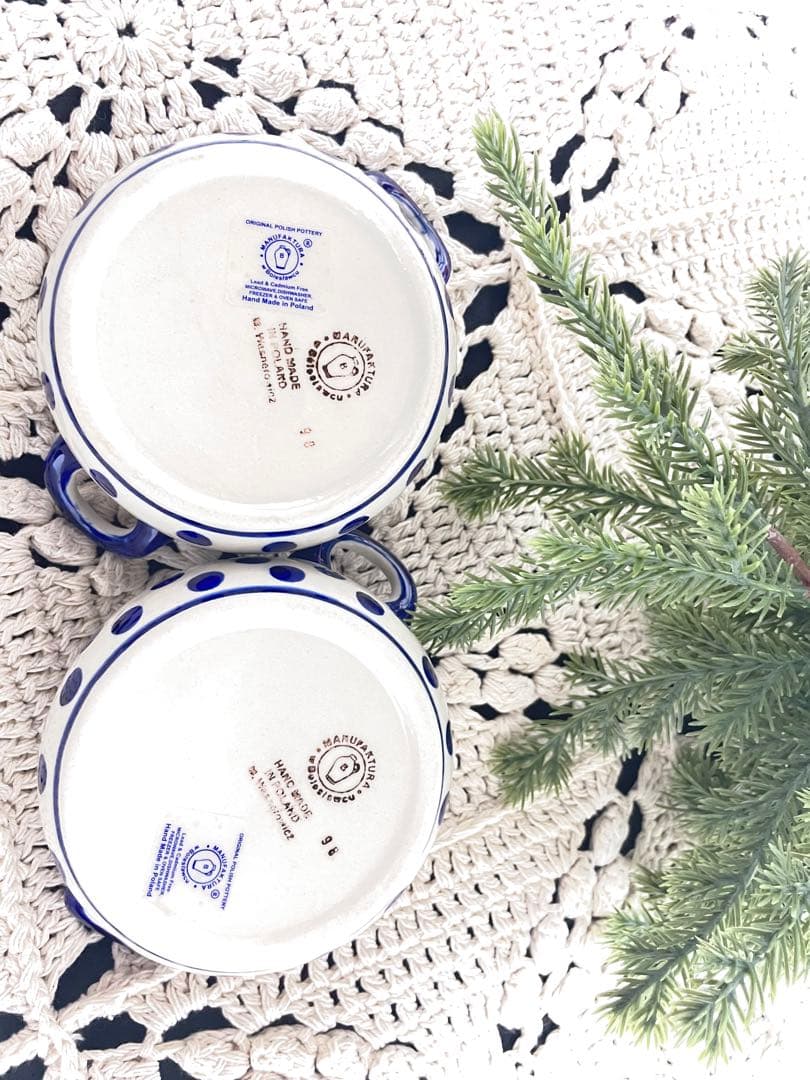 Polish pottery 水玉 スープカップ ポーリッシュ　マヌファクトゥラ