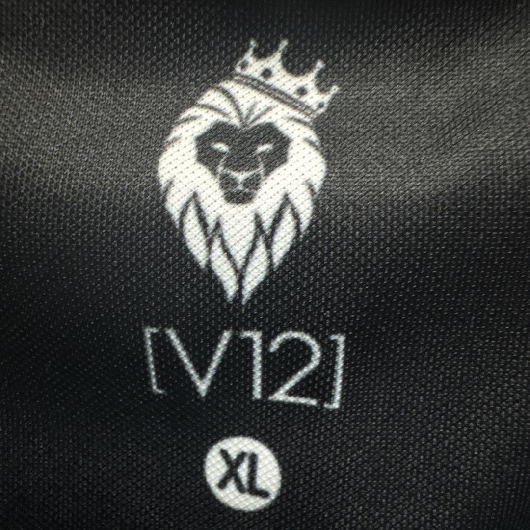 【V12】ライオンデザイン ゴルフシャツ 黒白XL