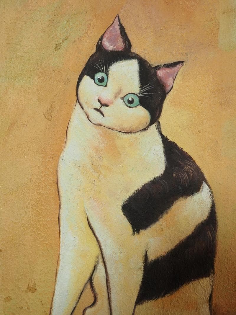 動物像・生物画　油絵　熊谷守一　ねこ　F4　額付き　手描き　肉筆