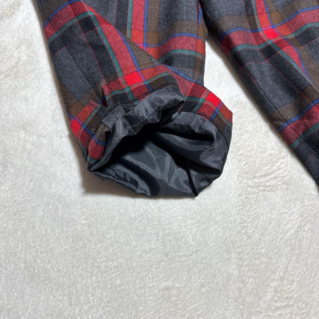 【sporutino】 毛100%レトロチェック柄ワイドパンツ 七分丈 紺ブレ