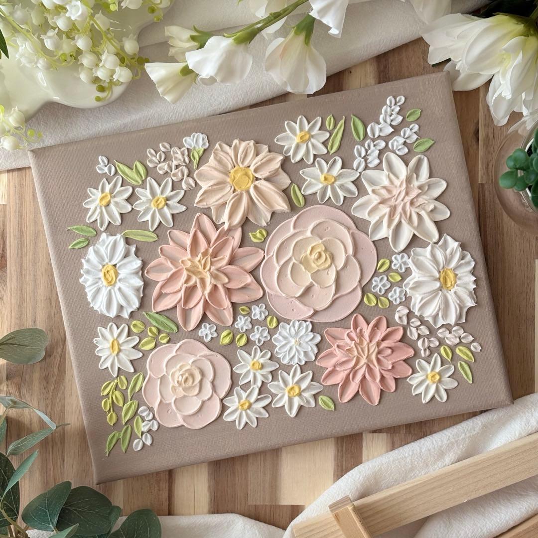 テクスチャーアート 花 インテリアアート 花柄 ブーケ フラワーアート