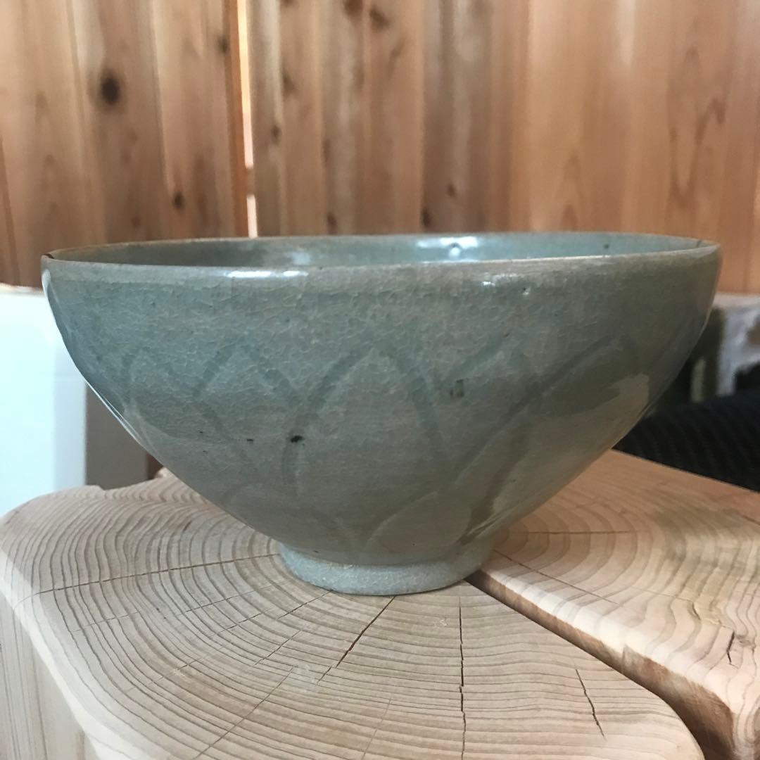 高麗青磁茶碗　蓮弁紋　李朝　高麗　茶道具