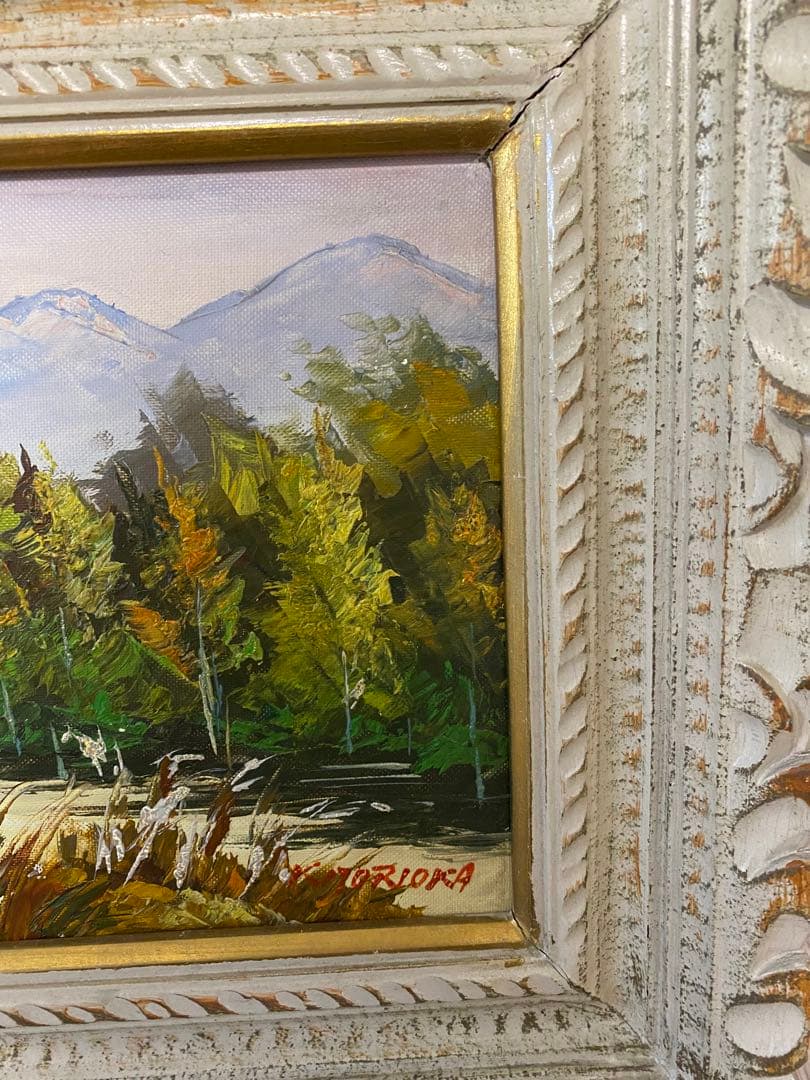 【油彩画】直筆風景画 額付き 盛岡作？ インテリア絵画