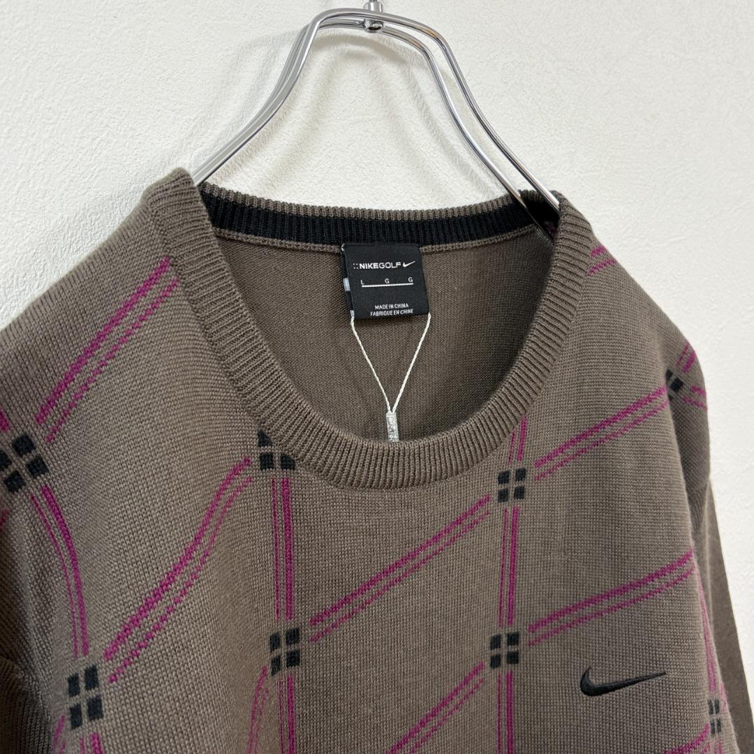 L　NIKE GOLF　前身頃総柄ハイゲージニット　ゴルフセーター　ナイキゴルフ