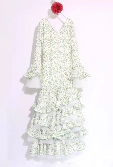 オーダーメイド 高級フラメンコ衣装 豪華 ミントグリーン フリル　ファルダ　小柄