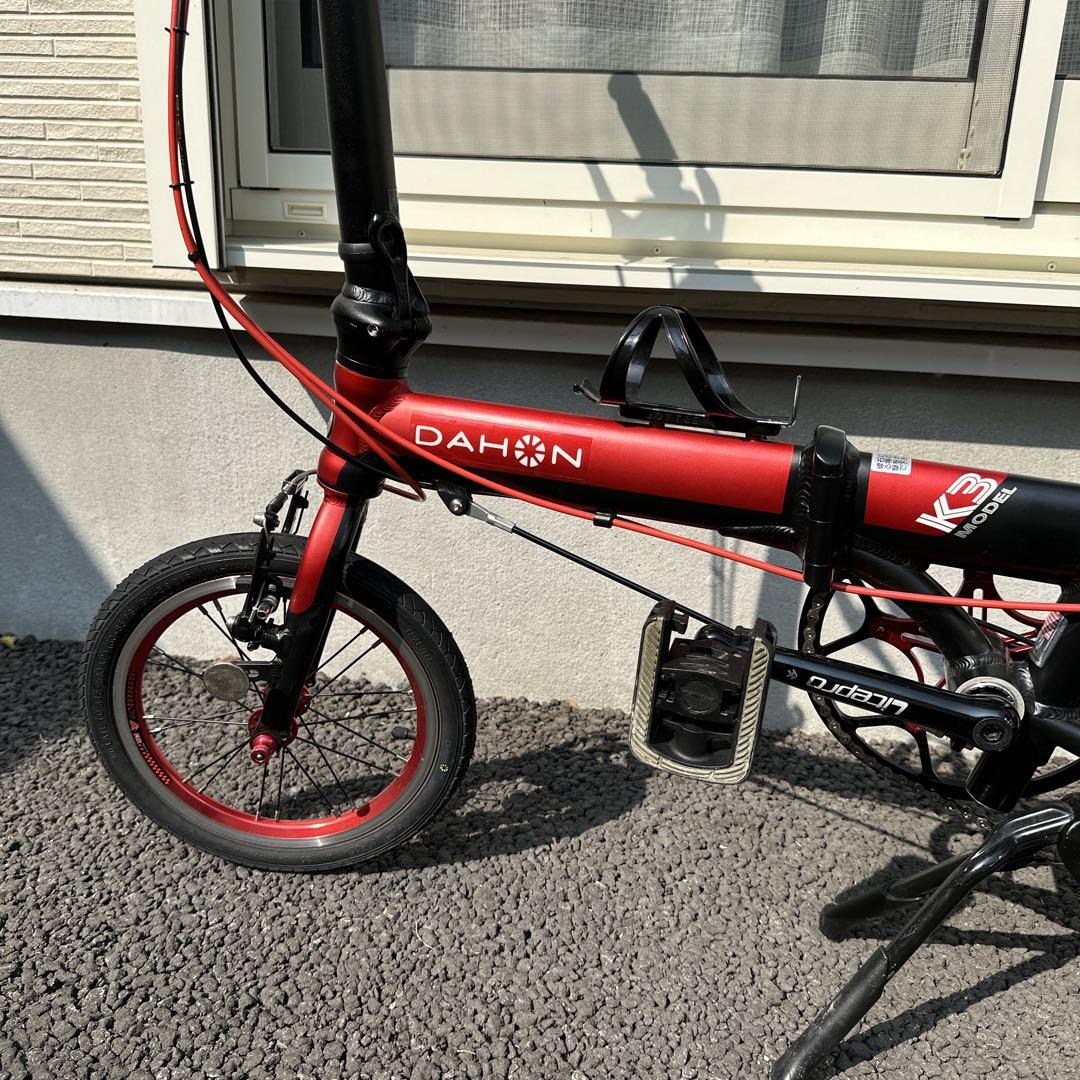 DAHON K3 赤黒カラー 純正ハンドグリップ　ライト付き
