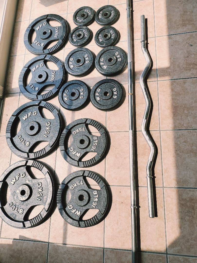 【引き取り限定愛知県東海市】バーベルセット計105kg（希望者にはEZバー付）