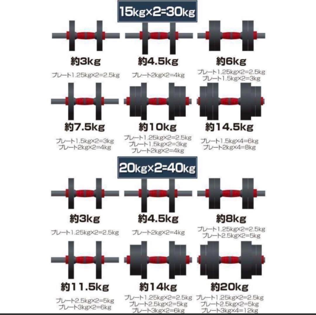 新品ダンベル 可変式 20kg可変式ダンベル40kg 多機能2個セット