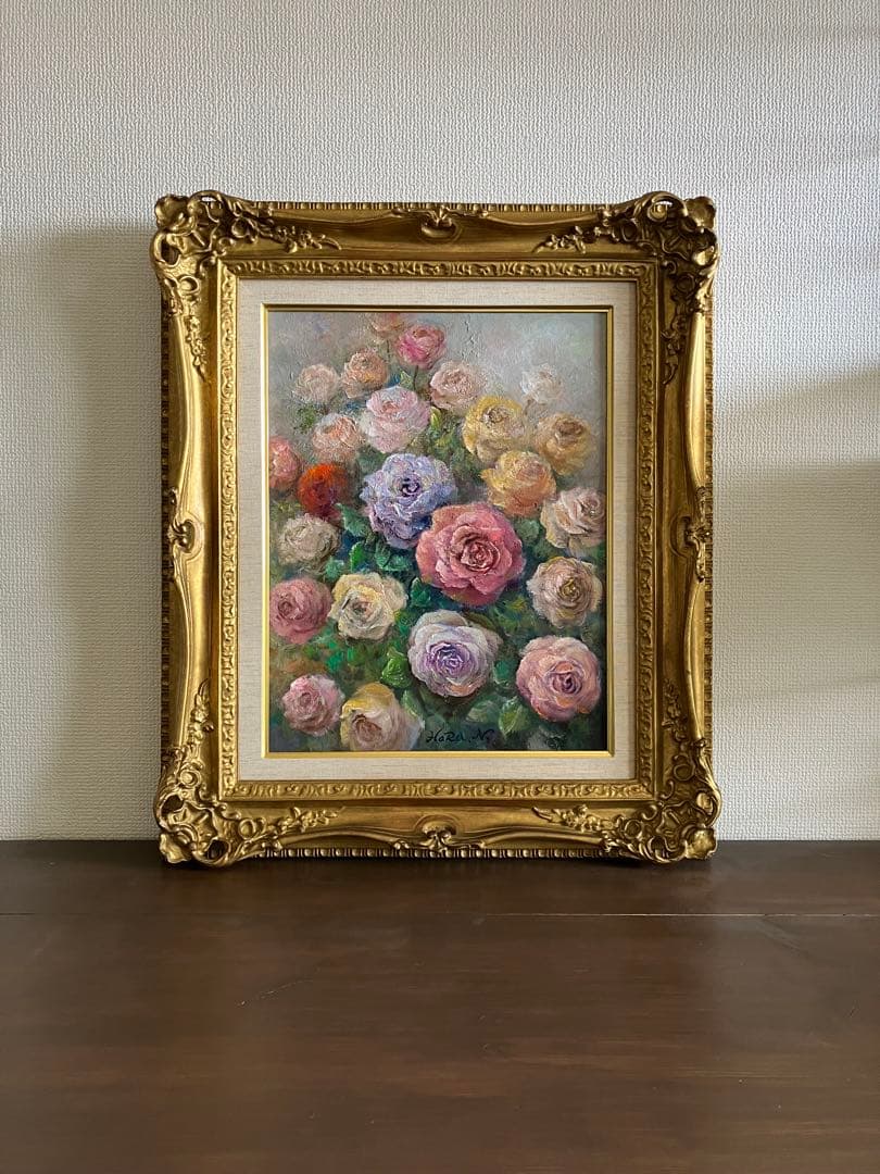 ☆ HaRu 薔薇 花 1点物 真作 原画 絵画 油絵 ♪ F6 額縁 別途