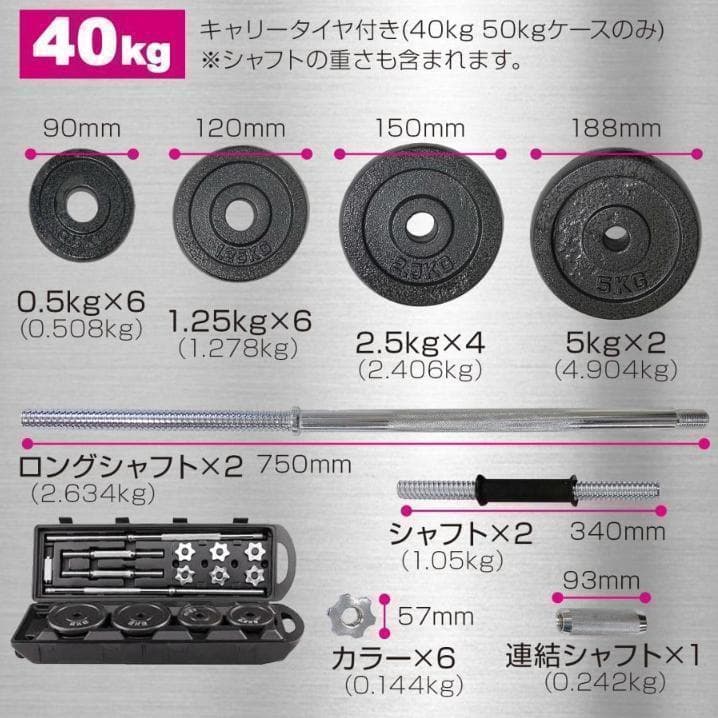 ダンベル セット 可変式 40kg シャフト
