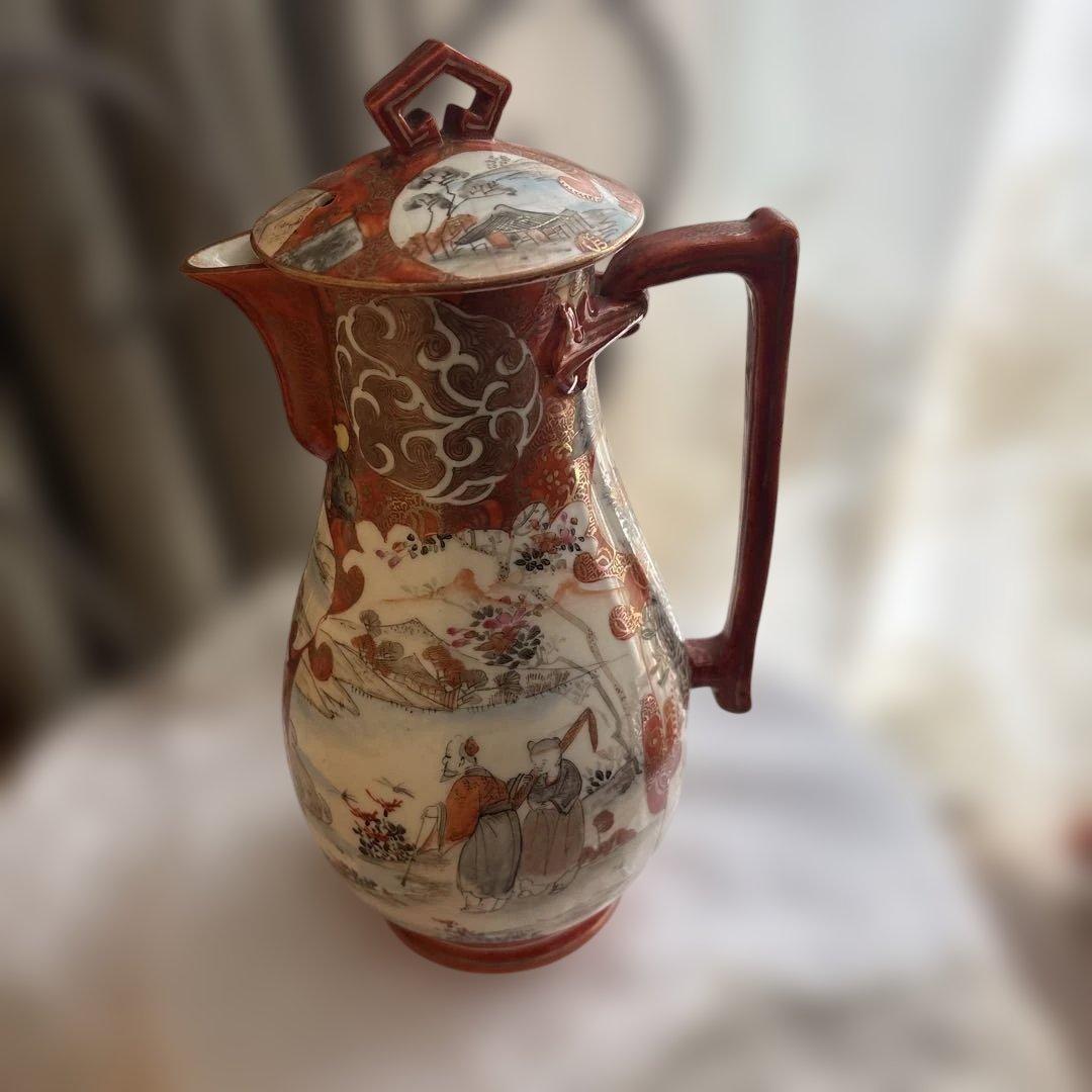 サービス出品　逸品　里帰り大ポット　九谷造　赤絵　綿密な図柄　古美術　名品