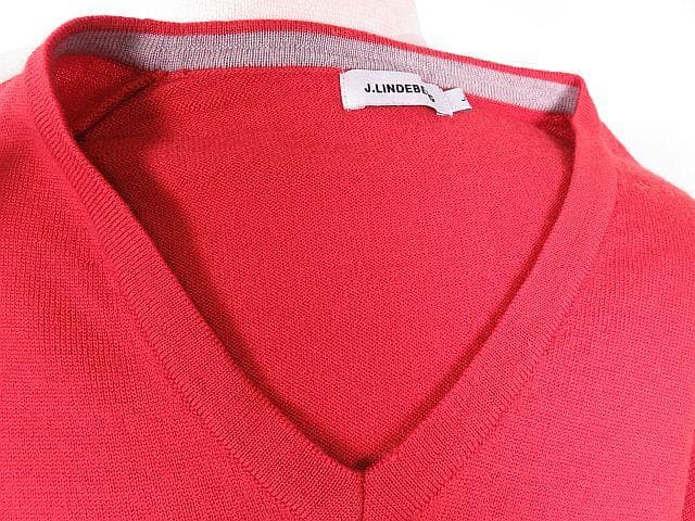 【値下げ】ジェイリンドバーグ　　長袖ニットセーター　ロゴ刺繍入り　朱色　L