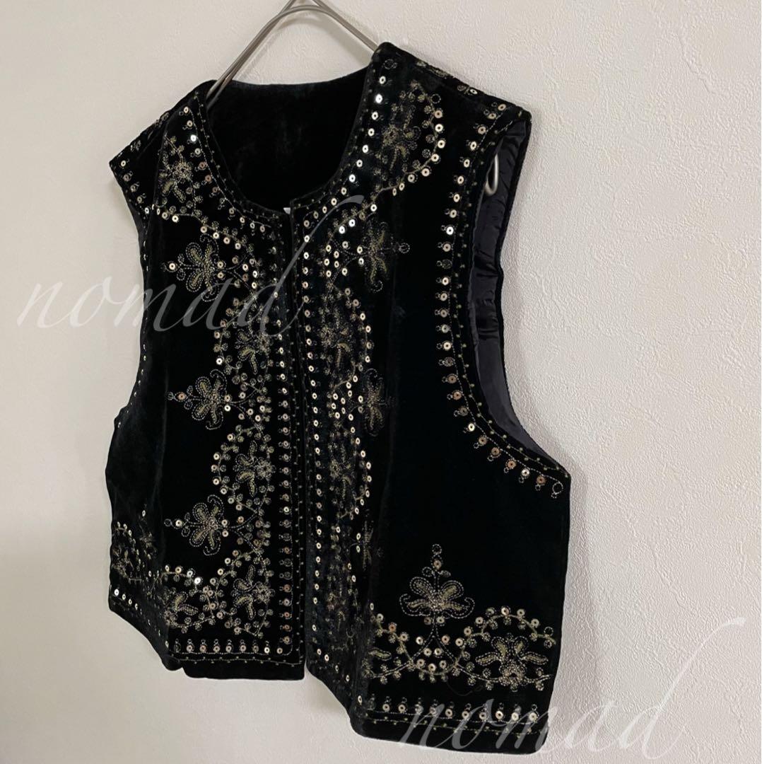 【フラメンコ チャレコ】 衣装 刺繍ベスト ビスチェ スパンコール チョッキ 花