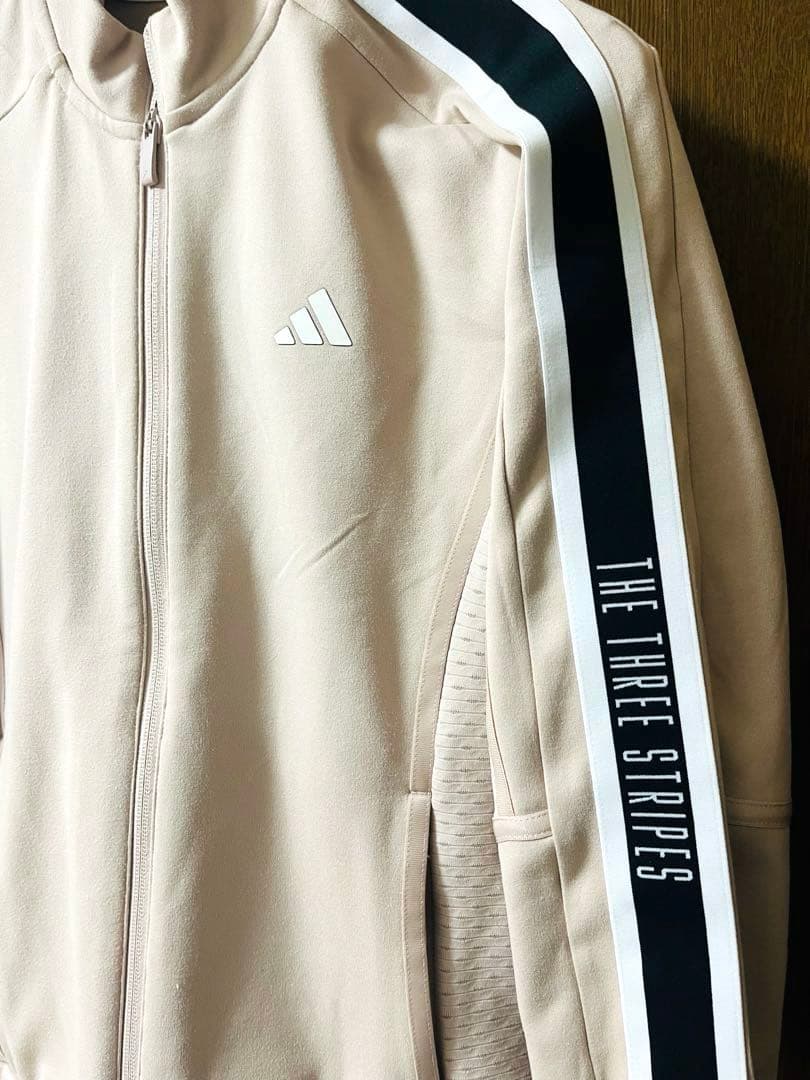 adidas ベージュ ジップアップジャケットレディースゴルフLサイズ
