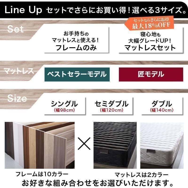 新品 送料込 セミダブルベッド 収納 棚 2口コンセント マットレス付 ab