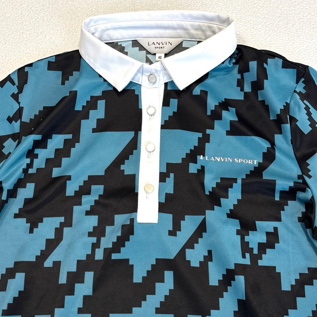 【近年/L】ランバンスポール　LANVIN　ゴルフ　ポロシャツ　ターコイズ　黒