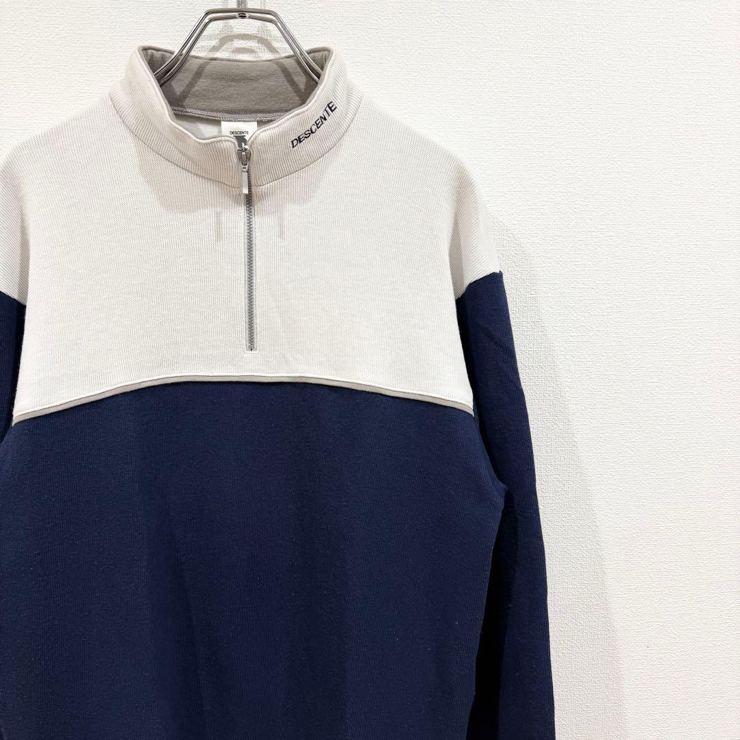 DESCENTE デサント ハーフジップスウェット ネイビー ホワイト
